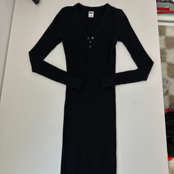 NSF Black Ribbed Knit Dress S - Picture 4 of 7